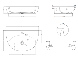 Подвесная раковина Salini Alda Wall 03 S-Stone 140323MRH 71см RAL снаружи